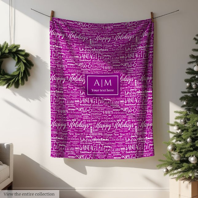Trendy Farben Weihnachtsschrift himmlisch heftig D Fleecedecke (Trendy colors Christmas lettering ho ho ho blanket)