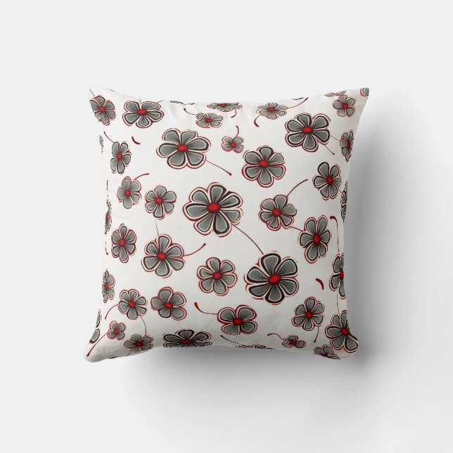 Trendy Farmhouse Stilvoll Girly Floral Red Gray Kissen (Rückseite)