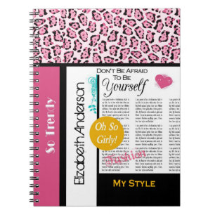 Trendy Fashion Newsprint Pink Leopard und Name Notizblock