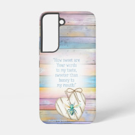 Trendy Faux Pastel Wood Heart Turquoise Bee Faith Samsung Galaxy Hülle