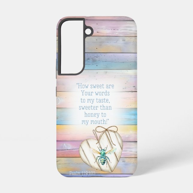 Trendy Faux Pastel Wood Heart Turquoise Bee Faith Samsung Galaxy Hülle (Rückseite)