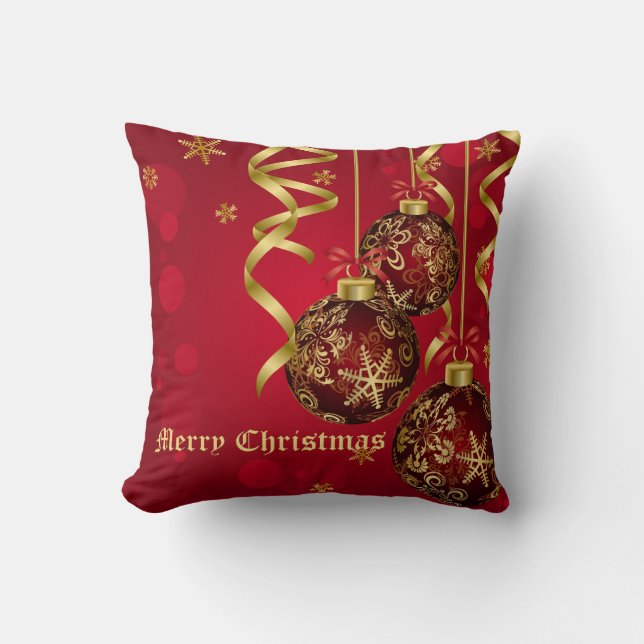 Trendy Festive Red & Golden Christmas Ornaments Kissen (Vorderseite)