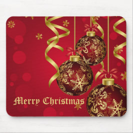 Trendy Festive Red & Golden Christmas Ornaments Mousepad