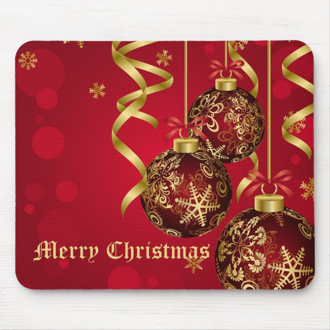 Trendy Festive Red & Golden Christmas Ornaments Mousepad (Vorne)