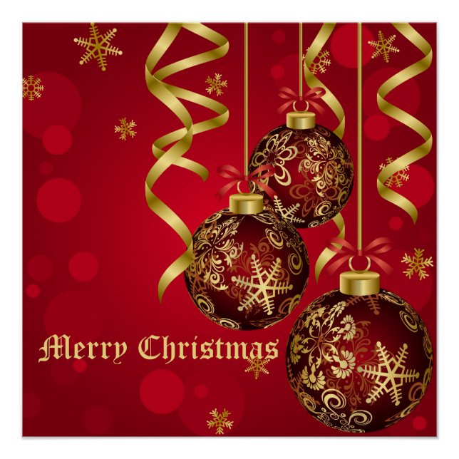 Trendy Festive Red & Golden Christmas Ornaments Poster (Vorderseite)