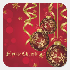 Trendy Festive Red & Golden Christmas Ornaments Quadratischer Aufkleber