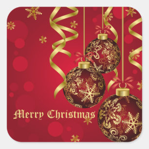 Trendy Festive Red & Golden Christmas Ornaments Quadratischer Aufkleber