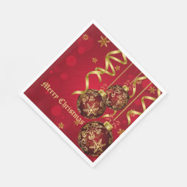 Trendy Festive Red & Golden Christmas Ornaments Serviette