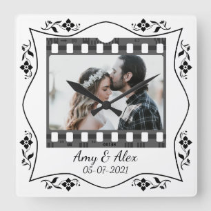 Trendy Film Reel Movie Personalized Picture Frame Quadratische Wanduhr