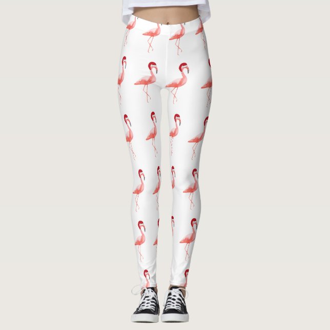 Trendy Flamingoweihnachtsspaß Weihnachtsmannmütze Leggings (Vorderseite)