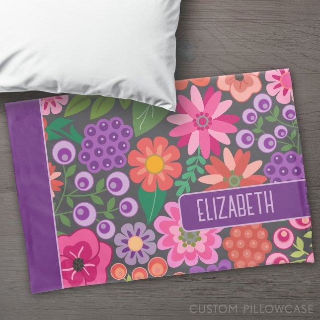 Trendy Flor Art Muster mit Namensblock Kissenbezug (Custom Pillowcase)