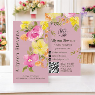 Trendy floral Aquarell staubige Rose Logo qr Visitenkarte