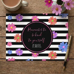 Trendy Floral Black & White Streifen Motivierend Postkarte