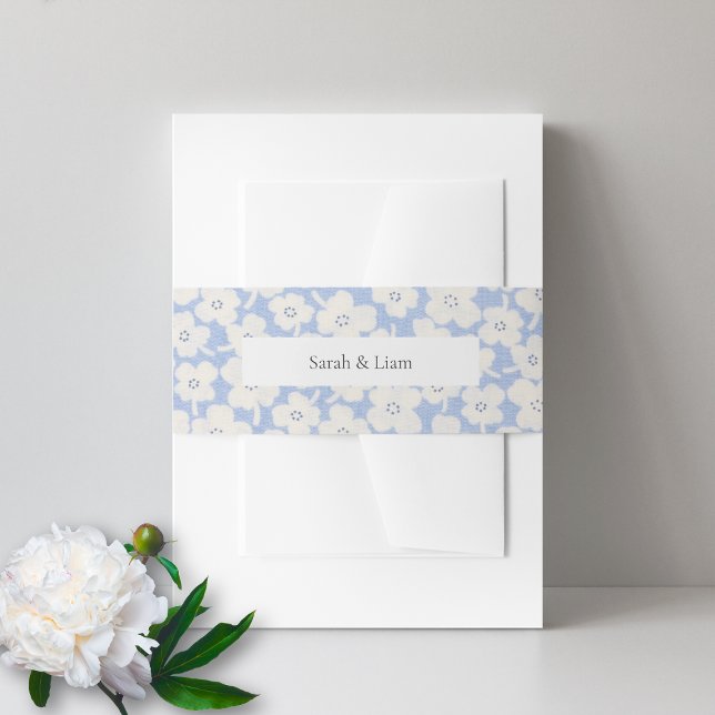 Trendy Floral Blue & White Individuelle Name Weddi Einladungsbanderole (Von Creator hochgeladen)