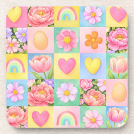 Trendy Floral Checkerboard Spring Pattern Getränkeuntersetzer