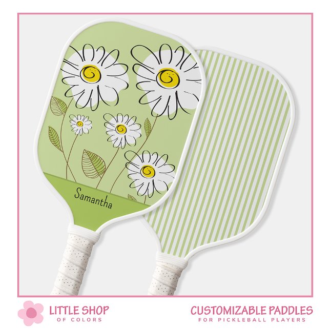 Trendy Floral Daisies Monogram Pickleball Schläger (Von Creator hochgeladen)
