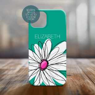 Trendy Floral Daisy Illustration - Rosa und Grün iPhone 15 Hülle