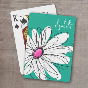 Trendy Floral Daisy Illustration - Rosa und Grün Spielkarten