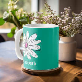 Trendy Floral Daisy Illustration - Rosa und Grün Tasse