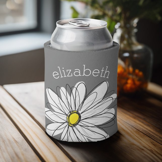 Trendy Floral Daisy mit graugelbem individuelle Na Dosenkühler (Personalized can cooler with custom text)