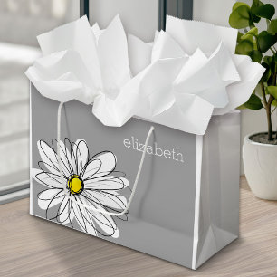 Trendy Floral Daisy mit graugelbem individuelle Na Große Geschenktüte