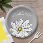 Trendy Floral Daisy mit graugelbem individuelle Na Pappteller<br><div class="desc">Ein Zen-und skurrile,  Hipster-Kunstwerk. Sie können einen Namen,  ein Monogramm oder einen anderen benutzerdefinierten Text hinzufügen. Wenn Sie die Kunst verschieben möchten,  klicken Sie auf die Schaltfläche Anpassen,  um Änderungen vorzunehmen.</div>