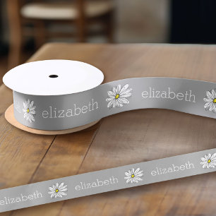 Trendy Floral Daisy mit graugelbem individuelle Na Satinband