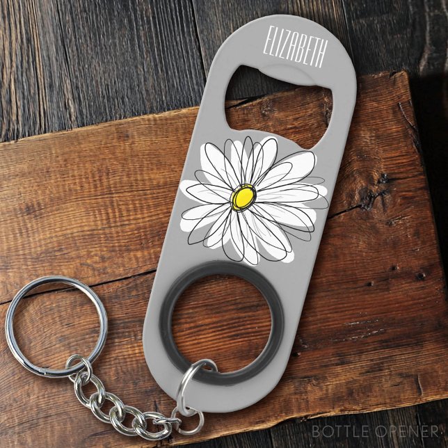 Trendy Floral Daisy mit graugelbem individuelle Na Schlüsselanhängerflaschenöffner (Custom Bottle Opener)