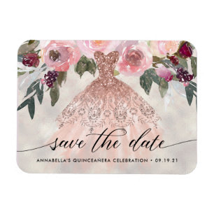 Trendy Floral Foto Quinceañera Save the Date Magnet