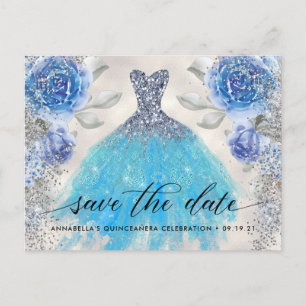 Trendy Floral Foto Quinceañera Save the Date Post Postkarte