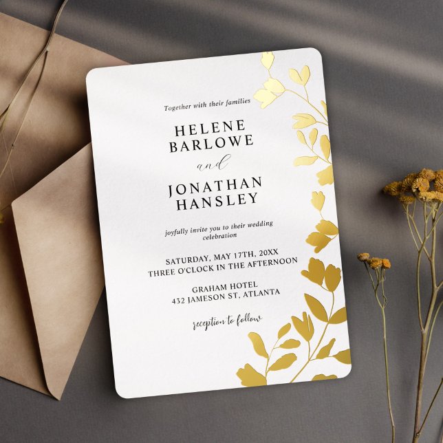 Trendy Floral Moderne Minimalistische Elegante Hoc Folieneinladung (Trendy Floral Modern Minimalist Elegant Wedding Foil Invitation)