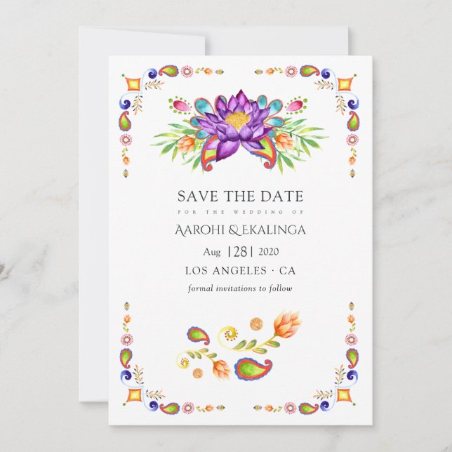 Trendy Floral Paisley Indian Wedding Save The Date