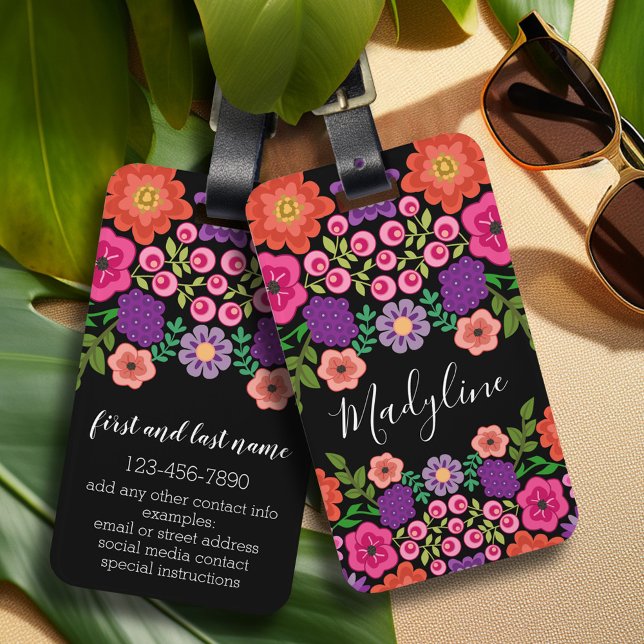 Trendy Floral Pattern Monogram - Kann Farbe ändern Gepäckanhänger (Personalized luggage tag with monogram)