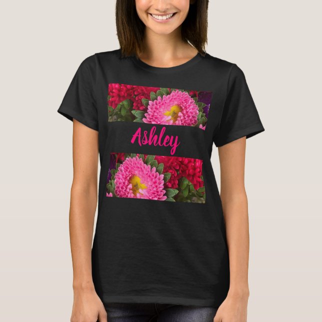 Trendy Floral Pink und Red Aster Blume T - Shirt (Vorderseite)