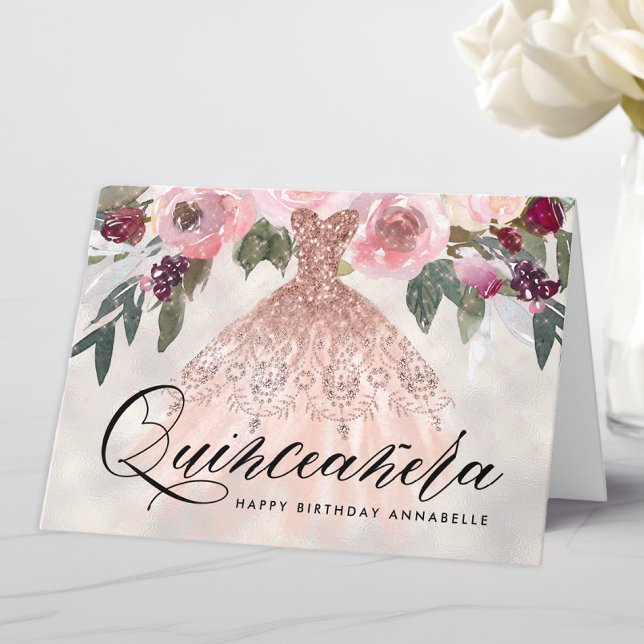 Trendy Floral Quinceañera Birthday Karte (Von Creator hochgeladen)
