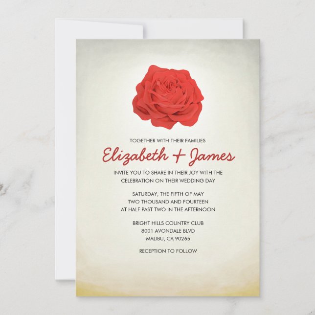 Trendy Floral Red and Gold Wedding Einladungen