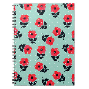 Trendy Floral Red Aqua Feminine Muster Notizblock