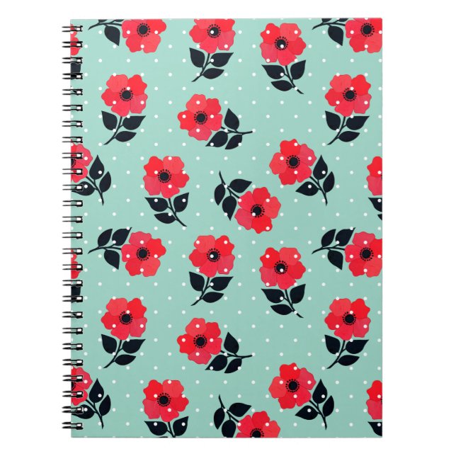 Trendy Floral Red Aqua Feminine Muster Notizblock (Vorderseite)