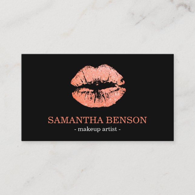 Trendy Floral Rose Gold Lips Visitenkarte (Vorderseite)