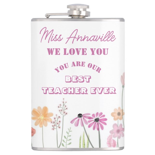 Trendy Floral Teacher Bester Lehrer je Flask Flachmann (Vorderseite)