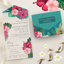 Trendy Floral Watercolor Tropische Grüne Hochzeit