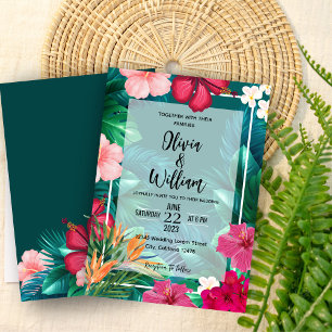 Trendy Floral Watercolor Tropische Grüne Hochzeit Einladung