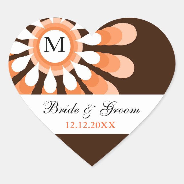 Trendy Floral Wedding Monogram Heart Stickers (Vorderseite)