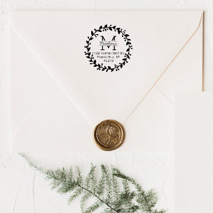 Trendy Floral Wreath Custom Monogram Gummistempel