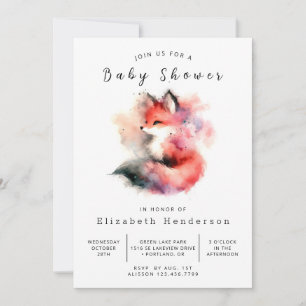 Trendy Forest Theme Fox Baby Dusche Einladung