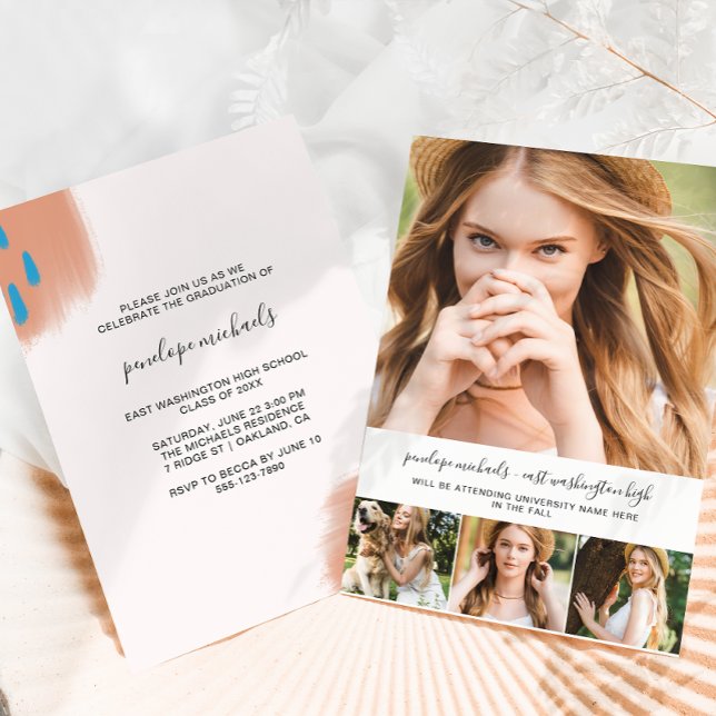 Trendy Foto Collage and Splashes Graduation Party Einladung (Von Creator hochgeladen)