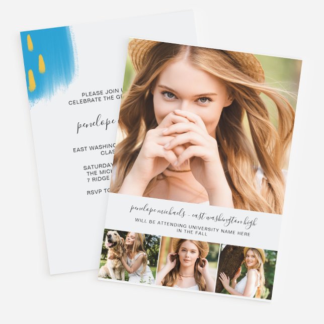 Trendy Foto Collage and Splashes Graduation Party Einladung (Von Creator hochgeladen)