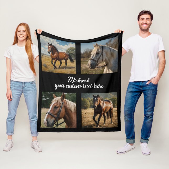 Trendy Foto Collage Personalisiertes Pferd Lover Fleecedecke (Beispiel)