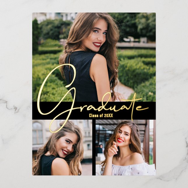 Trendy Foto Graduation Party Folie Einladungspostkarte (Vorderseite)