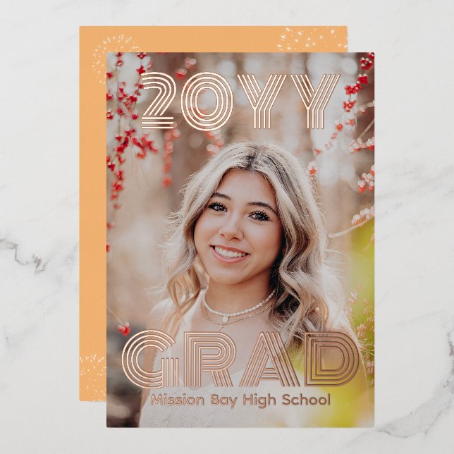 Trendy Foto Graduation Party Folieneinladung (Vorderseite/Rückseite)